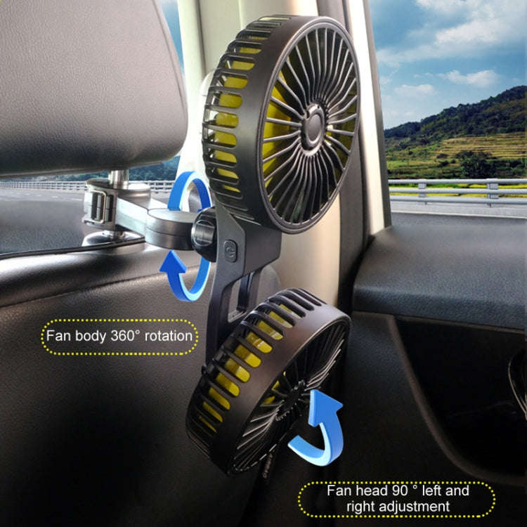 SUITU F4208 Car Cooling Fan Vehicle Rear Seatback USB Dual-Head Electrical Fan(Yellow And Black)