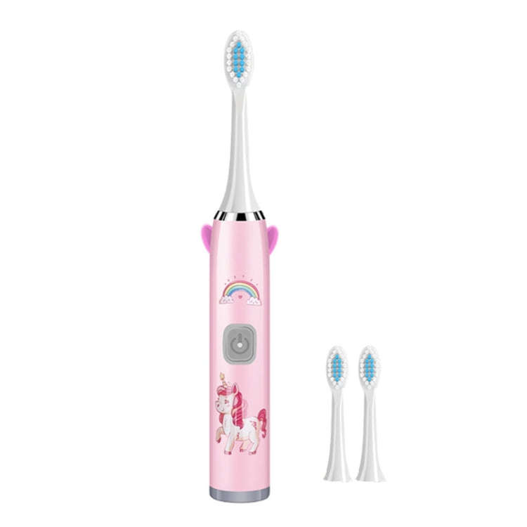 USB Charging Fully Automatic Ultrasonic Cartoon Children Electric Toothbrush, Color: Pink with 3 ...