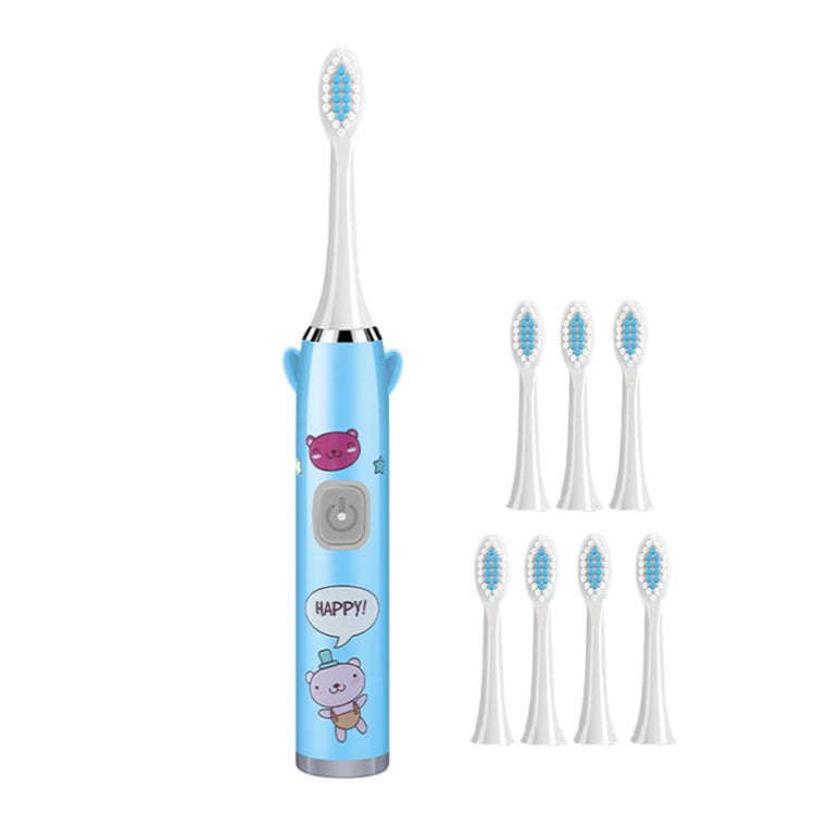 USB Charging Fully Automatic Ultrasonic Cartoon Children Electric Toothbrush, Color: Blue with 8 ...
