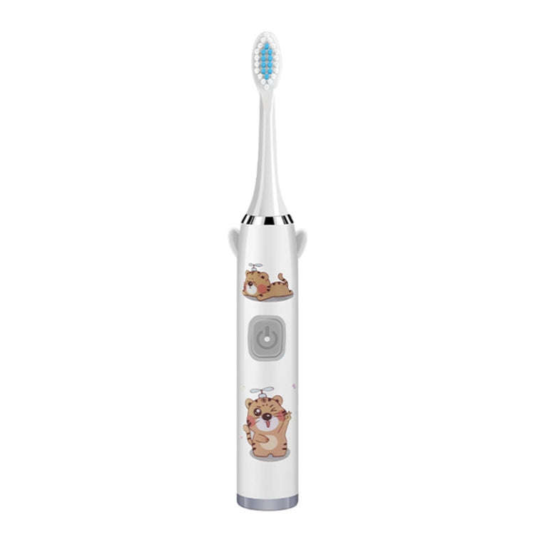 USB Charging Fully Automatic Ultrasonic Cartoon Children Electric Toothbrush, Color: White with 1...