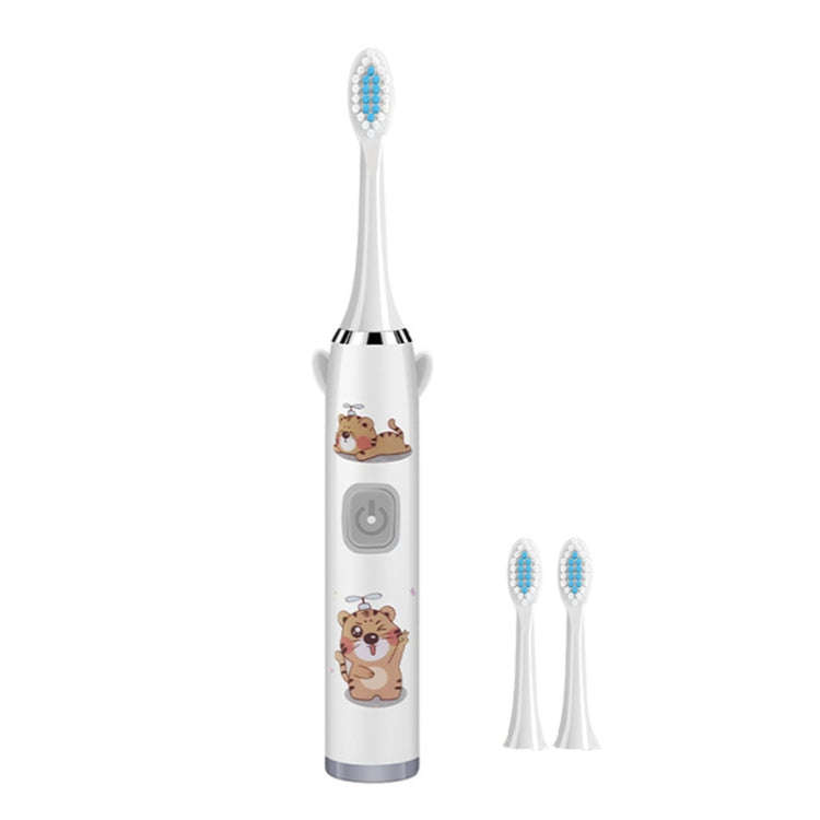 USB Charging Fully Automatic Ultrasonic Cartoon Children Electric Toothbrush, Color: White with 3...