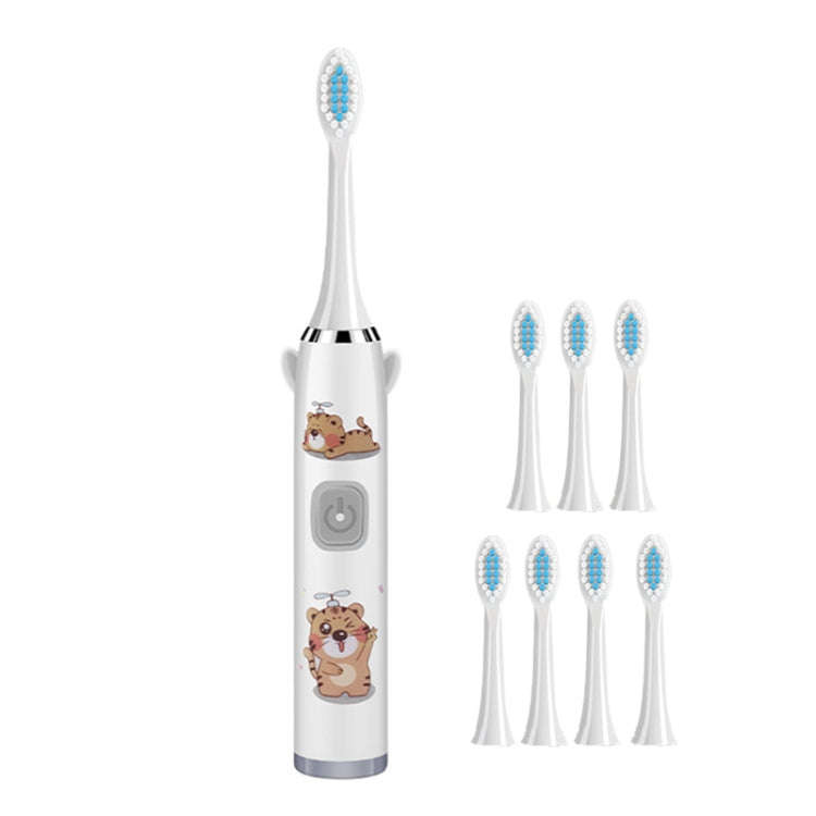 USB Charging Fully Automatic Ultrasonic Cartoon Children Electric Toothbrush, Color: White with 8...