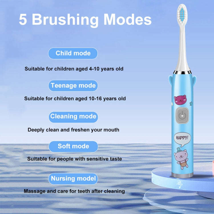 USB Charging Fully Automatic Ultrasonic Cartoon Children Electric Toothbrush, Color: Blue with 8 ...