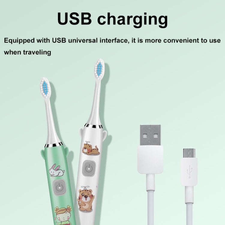 USB Charging Fully Automatic Ultrasonic Cartoon Children Electric Toothbrush, Color: White with 8...