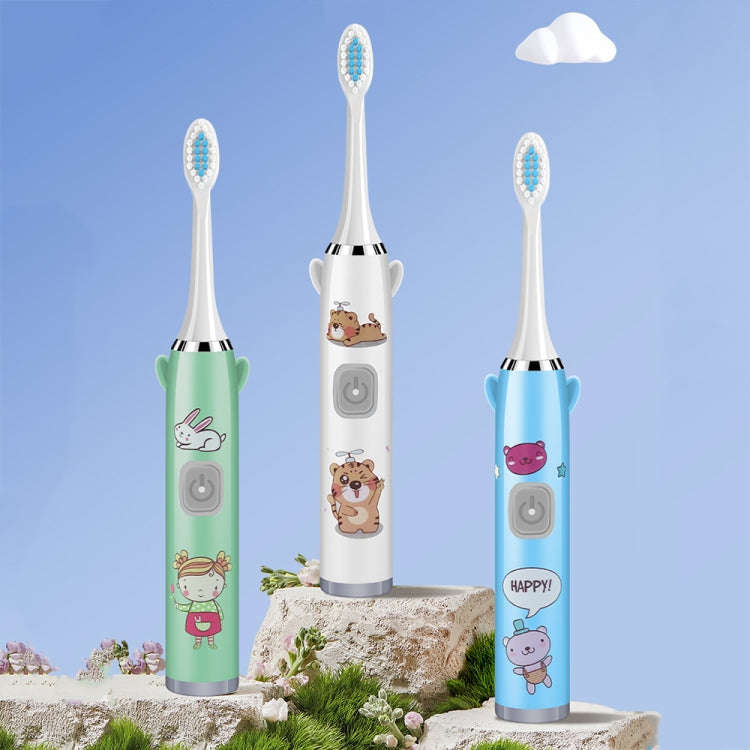 USB Charging Fully Automatic Ultrasonic Cartoon Children Electric Toothbrush, Color: White with 8...