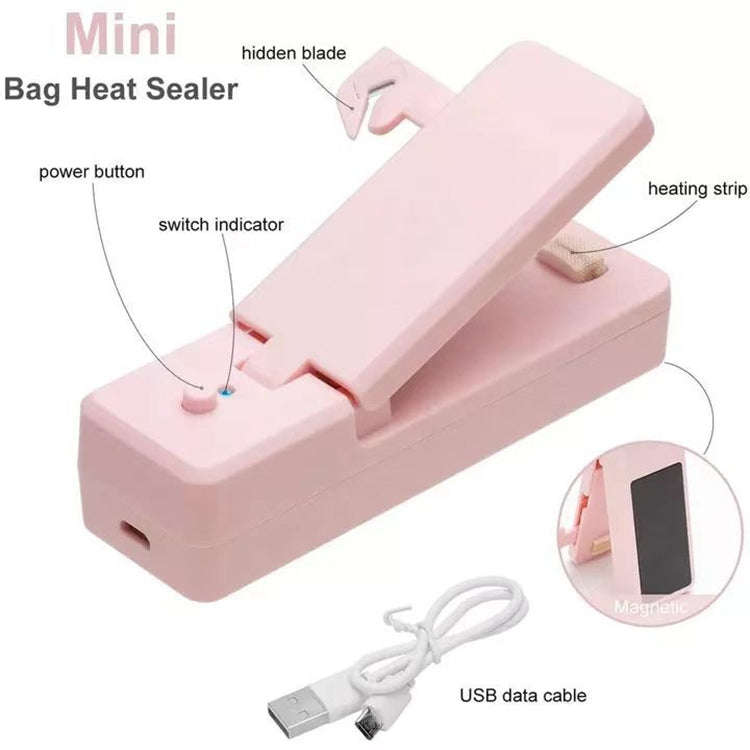 USB Charging Mini Magnetic Sealing Machine Portable Sealing Clip Food Moisture-proof Sealer(Pink)