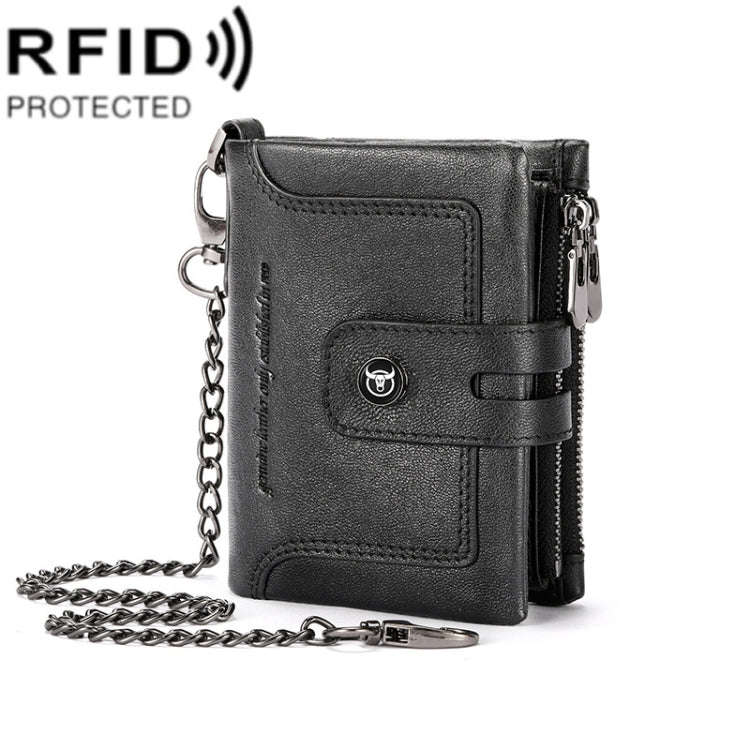 BULL CAPTAIN 088 RFID Anti-Theft Zipper Buckle Multi-Card Slot Cowhide Vertical Wallet(Black)