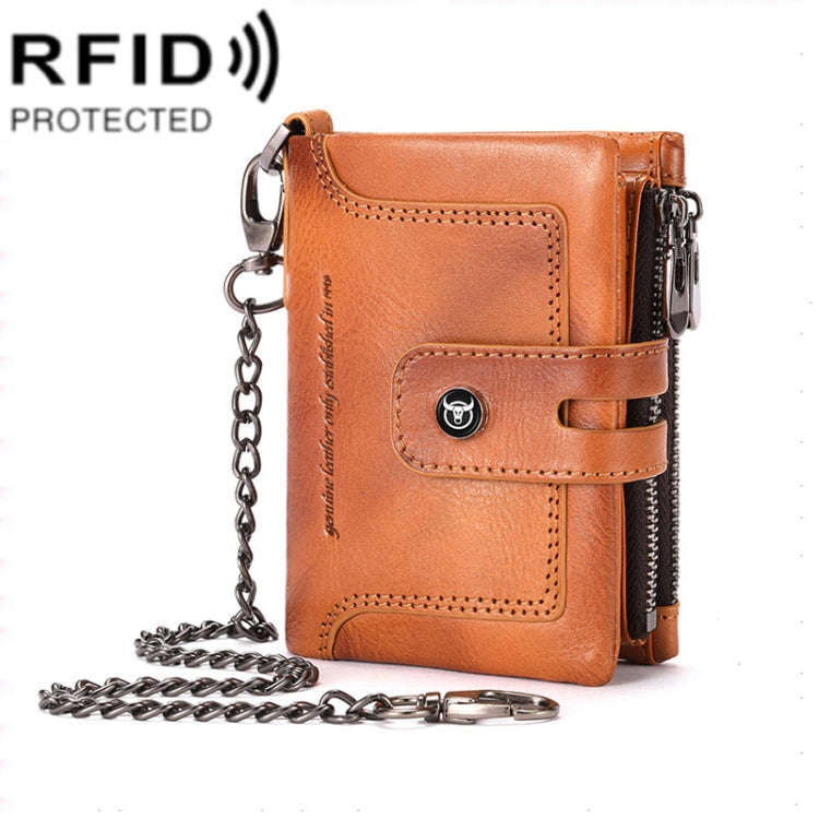 BULL CAPTAIN 088 RFID Anti-Theft Zipper Buckle Multi-Card Slot Cowhide Vertical Wallet(Yellow)