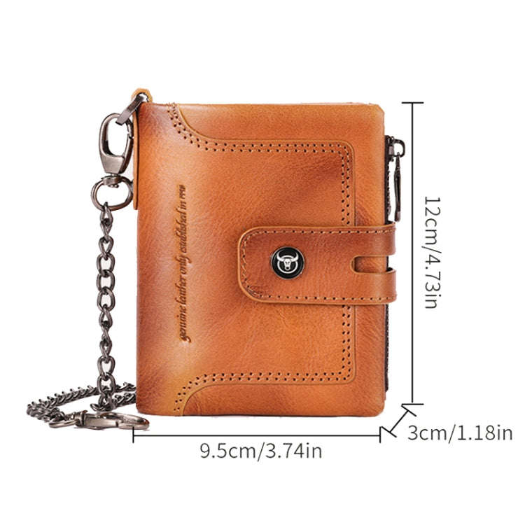 BULL CAPTAIN 088 RFID Anti-Theft Zipper Buckle Multi-Card Slot Cowhide Vertical Wallet(Coffee)