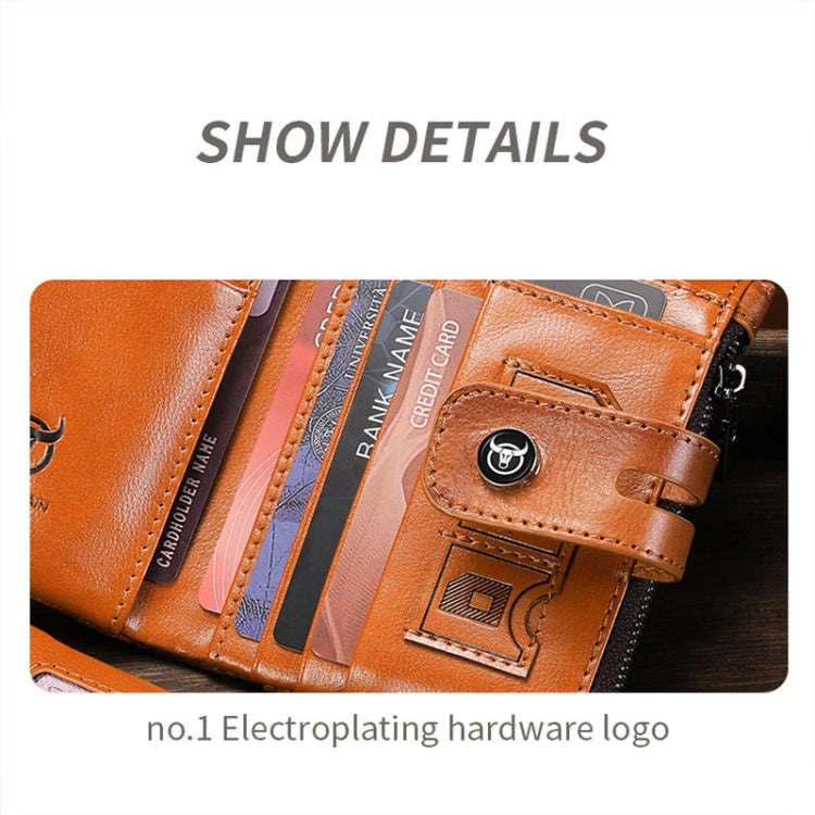 BULL CAPTAIN 088 RFID Anti-Theft Zipper Buckle Multi-Card Slot Cowhide Vertical Wallet(Yellow)