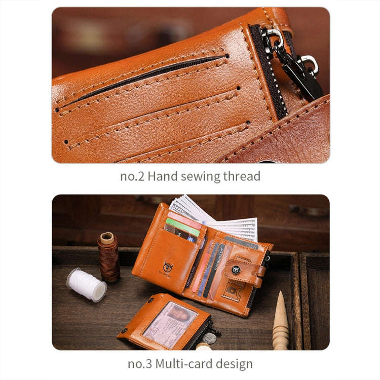 BULL CAPTAIN 088 RFID Anti-Theft Zipper Buckle Multi-Card Slot Cowhide Vertical Wallet(Coffee)