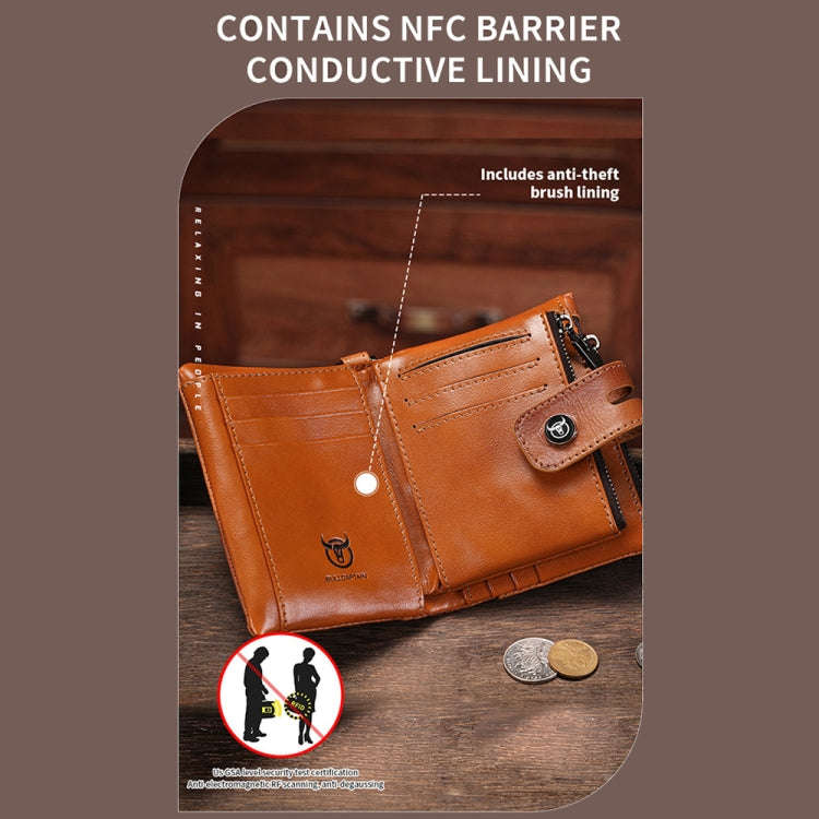 BULL CAPTAIN 088 RFID Anti-Theft Zipper Buckle Multi-Card Slot Cowhide Vertical Wallet(Yellow)