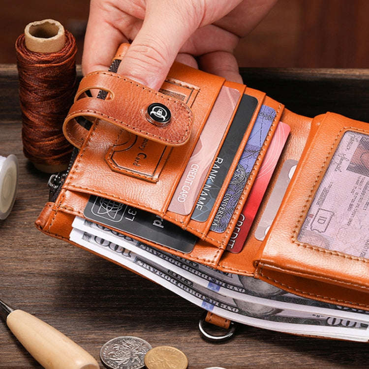 BULL CAPTAIN 088 RFID Anti-Theft Zipper Buckle Multi-Card Slot Cowhide Vertical Wallet(Yellow)