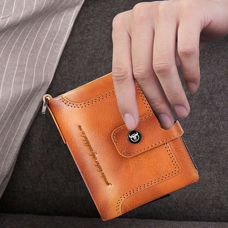 BULL CAPTAIN 088 RFID Anti-Theft Zipper Buckle Multi-Card Slot Cowhide Vertical Wallet(Yellow)