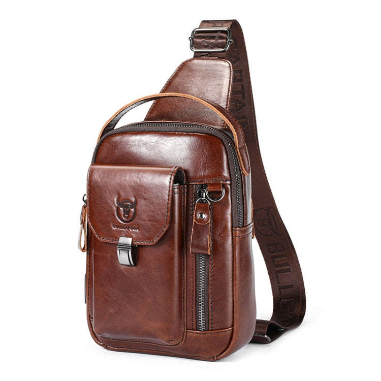 BULL CAPTAIN 122 Large-capacity Retro Cowhide Single-shoulder Crossbody Chest Bag with USB Port(C...