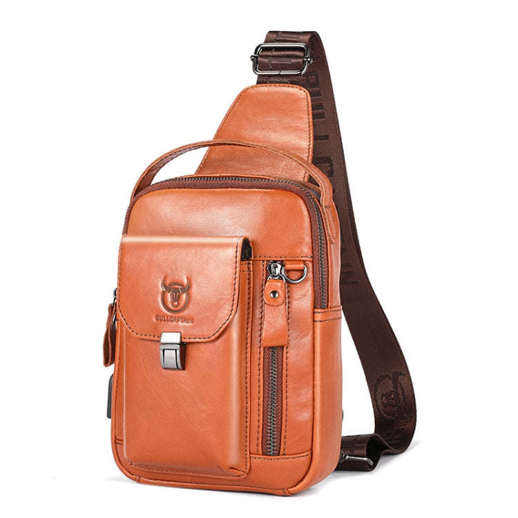BULL CAPTAIN 122 Large-capacity Retro Cowhide Single-shoulder Crossbody Chest Bag with USB Port(Y...