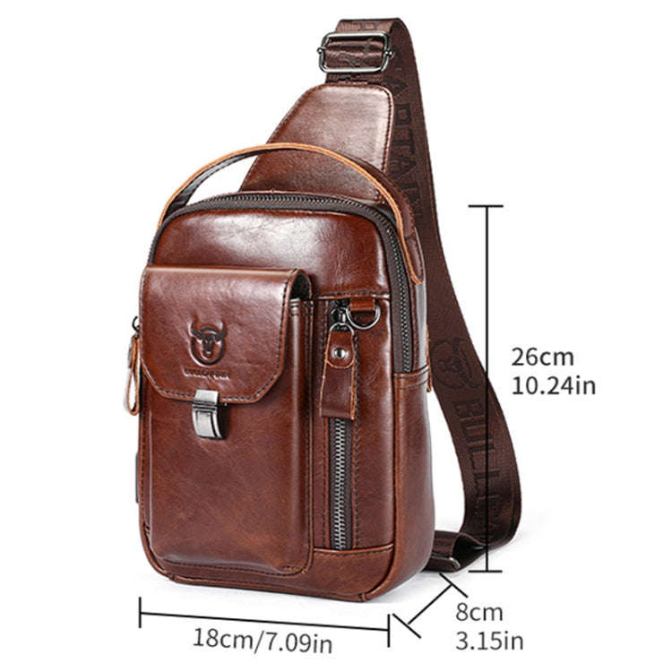 BULL CAPTAIN 122 Large-capacity Retro Cowhide Single-shoulder Crossbody Chest Bag with USB Port(B...
