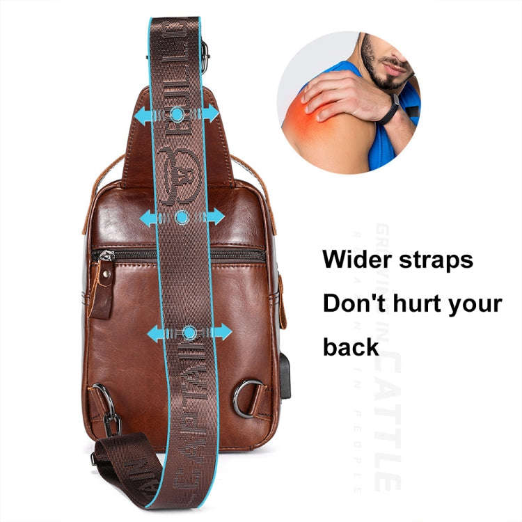 BULL CAPTAIN 122 Large-capacity Retro Cowhide Single-shoulder Crossbody Chest Bag with USB Port(Y...