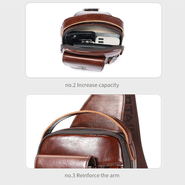 BULL CAPTAIN 122 Large-capacity Retro Cowhide Single-shoulder Crossbody Chest Bag with USB Port(Y...