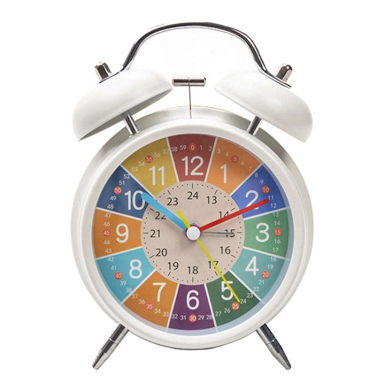 4 inch Early Learning Dual Ring Round Alarm Clock Student Bedside Metal Alarm Bell(White)