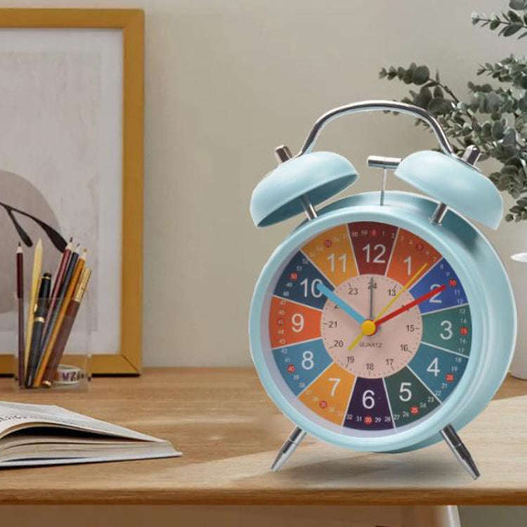 4 inch Early Learning Dual Ring Round Alarm Clock Student Bedside Metal Alarm Bell(Blue)