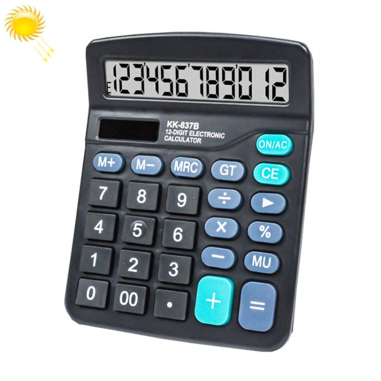 12-Digit Large Screen Solar Dual Power Calculator Student Exam Accounting Office Supplies(Black)