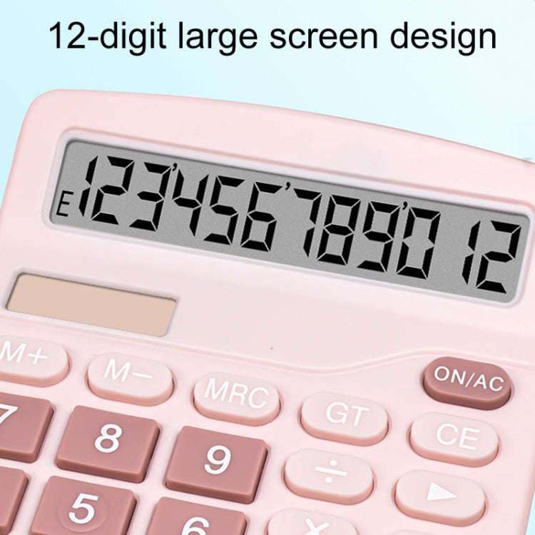 12-Digit Large Screen Solar Dual Power Calculator Student Exam Accounting Office Supplies(Pink)