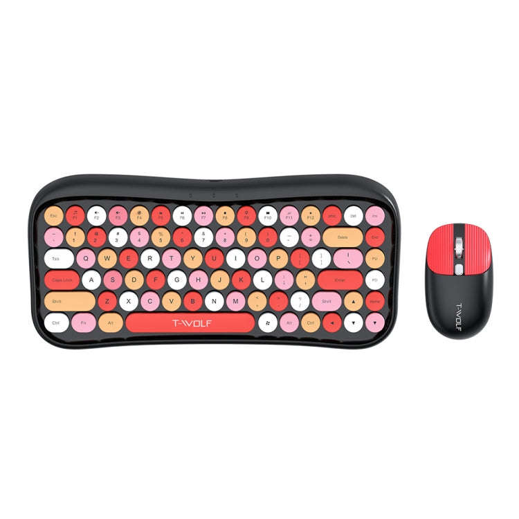 T-WOLF TF660 2.4G+5.0 Bluetooth Dual-Mode Retro Wireless Keyboard And Mouse Set(Black Red)