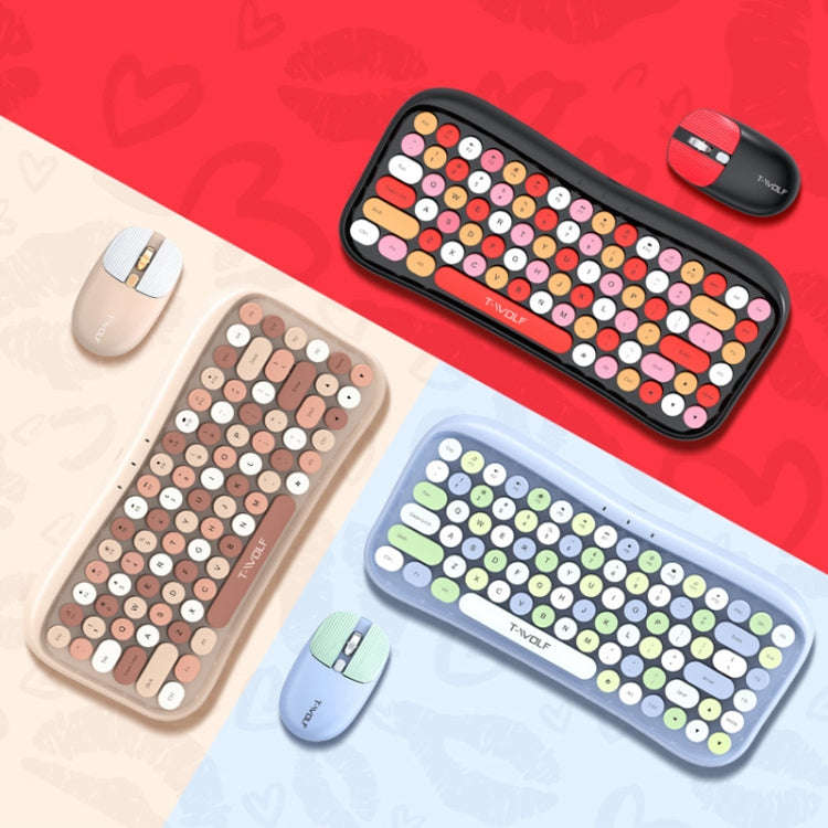 T-WOLF TF660 2.4G+5.0 Bluetooth Dual-Mode Retro Wireless Keyboard And Mouse Set(Black Red)