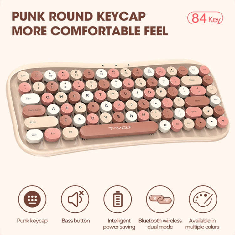 T-WOLF TF660 2.4G+5.0 Bluetooth Dual-Mode Retro Wireless Keyboard And Mouse Set(Black Red)