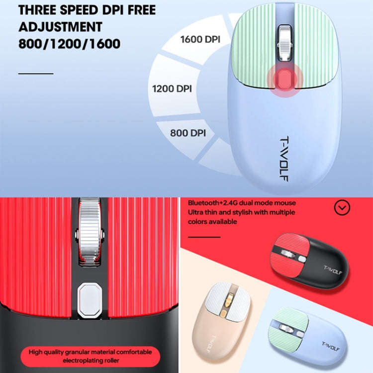 T-WOLF TF660 2.4G+5.0 Bluetooth Dual-Mode Retro Wireless Keyboard And Mouse Set(Black Red)
