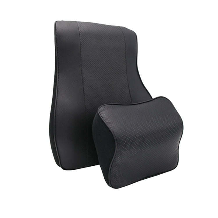 Leather Memory Foam All Season Car Seat Neck Support Cushion Headrest+Waist Pad(Black)