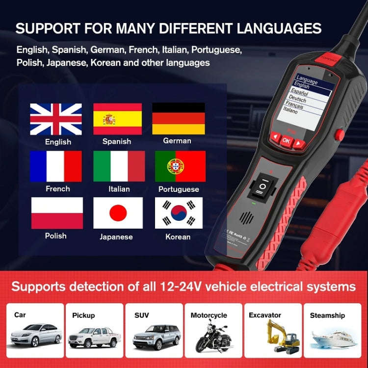 JDiag 6-30V Electrical Detector Fuel Injector Signal Detection Vehicle System Diagnosis(P150)