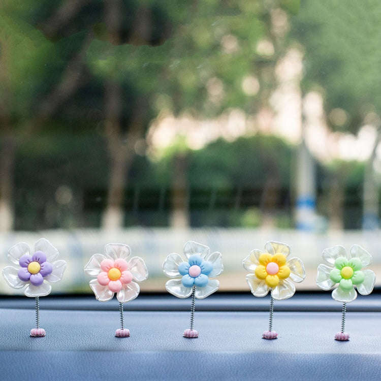 5pcs /Set Cute Cartoon Flower Car Shaking Ornament Car Dashboard Decoration, Style: Dark Color