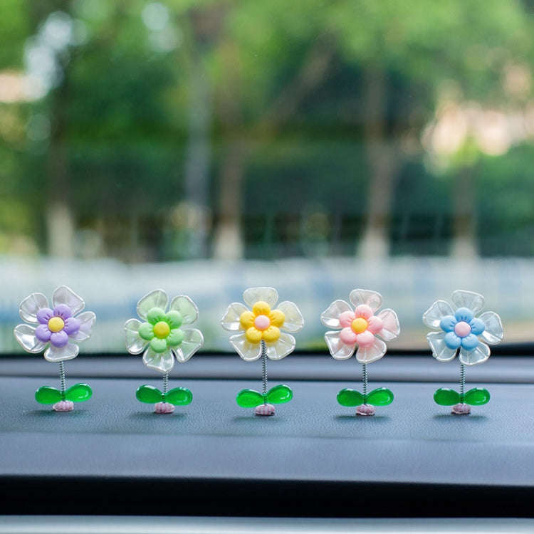 5pcs /Set Cute Cartoon Flower Car Shaking Ornament Car Dashboard Decoration, Style: Dark Color Gr...