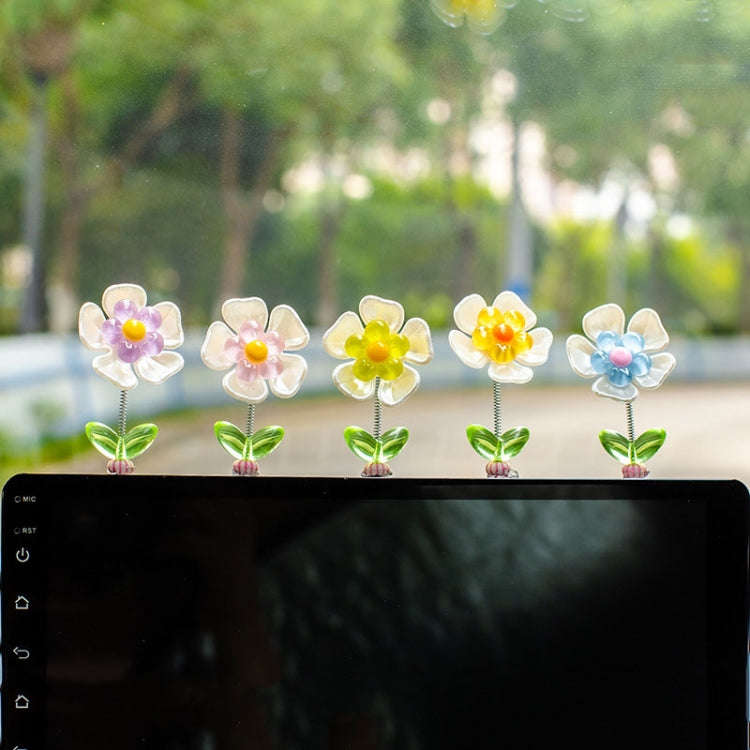 5pcs /Set Cute Cartoon Flower Car Shaking Ornament Car Dashboard Decoration, Style: Green Leaf Tr...