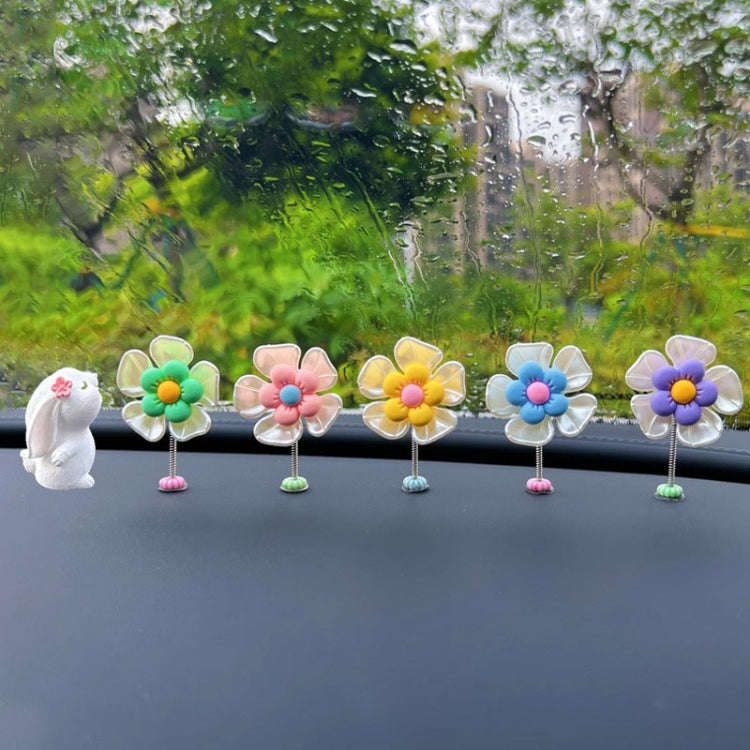 5pcs /Set Cute Cartoon Flower Car Shaking Ornament Car Dashboard Decoration, Style: Green Leaf Tr...