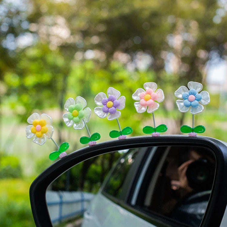 5pcs /Set Cute Cartoon Flower Car Shaking Ornament Car Dashboard Decoration, Style: Green Leaf Tr...