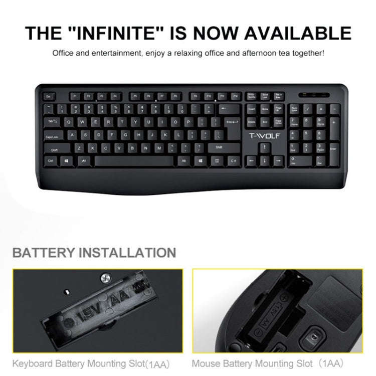 T-WOLF TF-100 2.4G Bluetooth Laptop Office Wireless Keyboard and Mouse Set(Set)