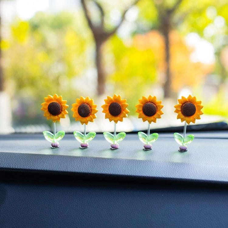 5pcs /Set Cute Sunflower Car Ornament Car Center Console Shaking Flowers Decoration, Style: A Mod...