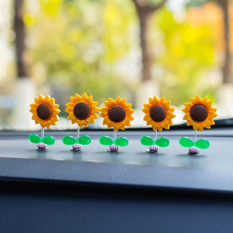 5pcs /Set Cute Sunflower Car Ornament Car Center Console Shaking Flowers Decoration, Style: A Mod...