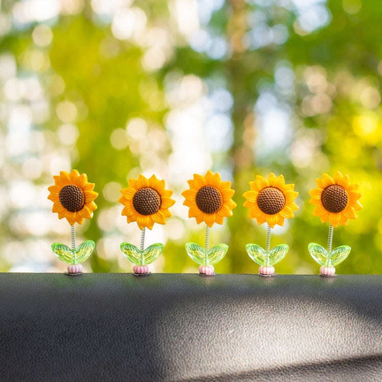 5pcs /Set Cute Sunflower Car Ornament Car Center Console Shaking Flowers Decoration, Style: A Mod...