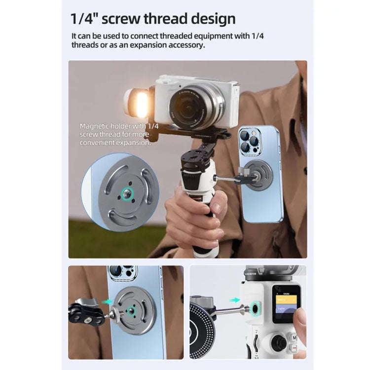 Magnetic Phone Holder with 1/4 Inch Hole for Tripod Magic Arm(Titanium Color)