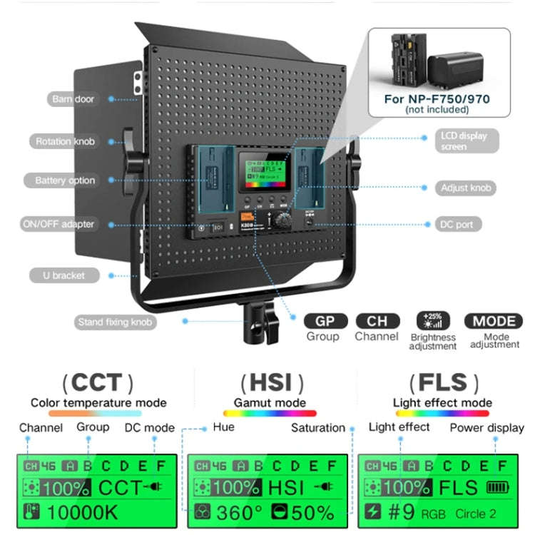 Pixel K80 RGB 45W 2600-10000K 552 LEDs Photography Fill Light Panel Lamp With LCD Display,US Plug...