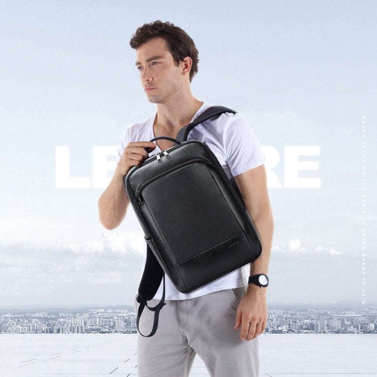 Bopai 61-123311 Large-Capacity First-Layer Cowhide Business Laptop Backpack(Black)