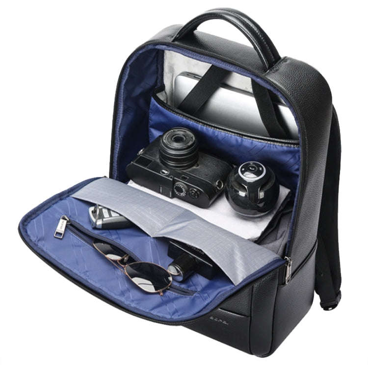 Bopai 61-123311 Large-Capacity First-Layer Cowhide Business Laptop Backpack(Black)