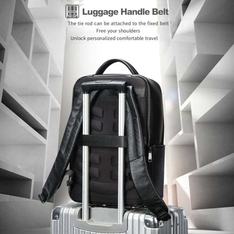 Bopai 61-123311 Large-Capacity First-Layer Cowhide Business Laptop Backpack(Black)