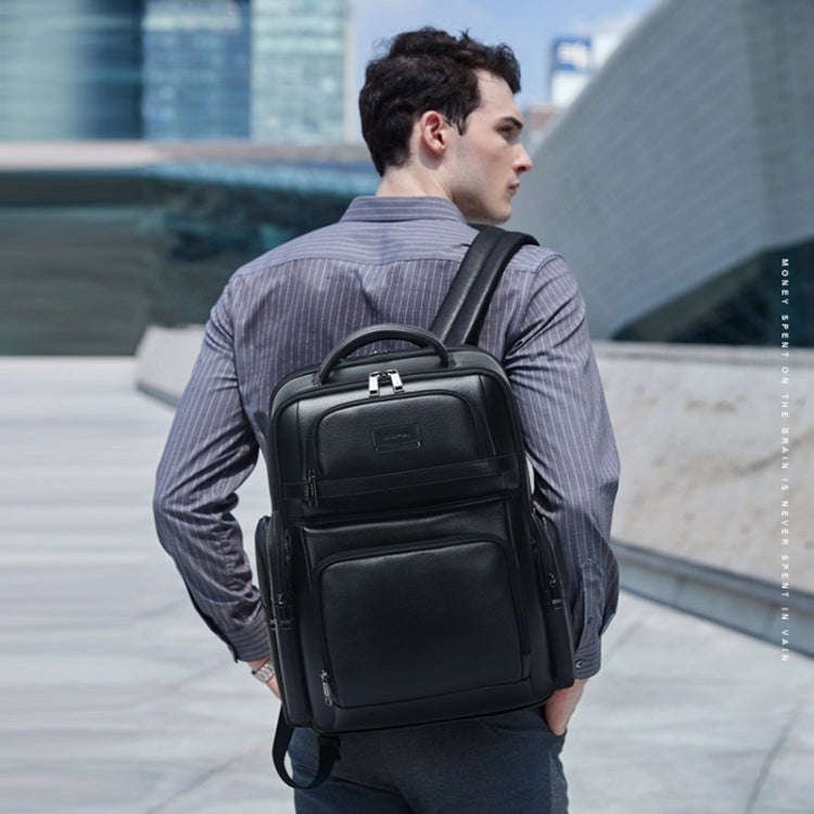 Bopai 61-123291 Large-capacity First-layer Cowhide Laptop Backpack with USB+Type-C Port, Color: L...
