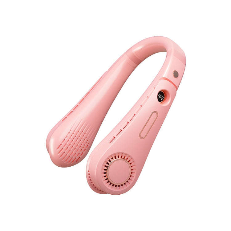 F11 Portable USB Charging Rotating Digital Display Bladeless Hanging Neck Fan(Pink)