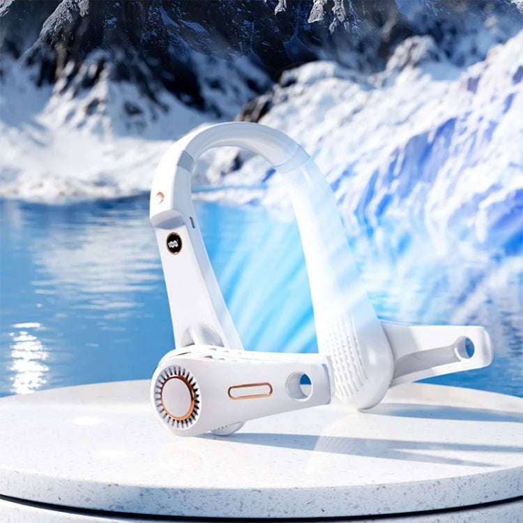 F11 Portable USB Charging Rotating Digital Display Bladeless Hanging Neck Fan(Blue)